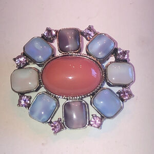 Liz Claiborne Silver Tone Colorful CZ Rhinestone Classic Oval Brooch Pin